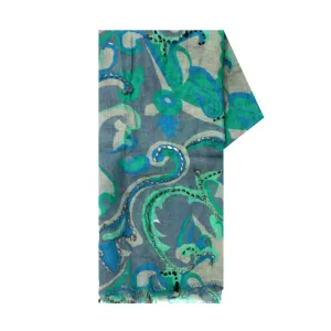 Abstract Green & Grey Wool Scarf