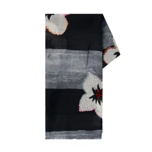 Big Flowers Black Wool Scarf