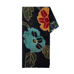 Colored Flowers Black Wool Scarf