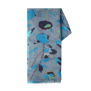 Blue Flowers Wool Scarf