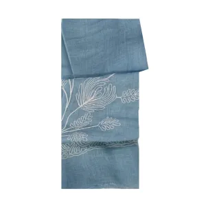Flowers & Leaves Blue Linen Scarf