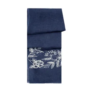 White Floral Denim Linen Scarf