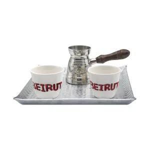Silver Coffee Pot, Tray, Beirut Cups Set