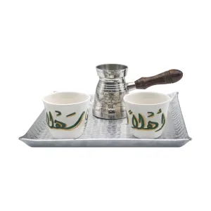 Silver Coffee Pot, Tray, Ahla W Sahla Cups Set