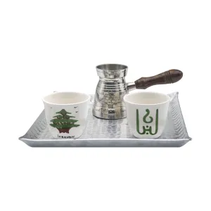Silver Coffee Pot, Tray,Lebanese Cedar Cups Set