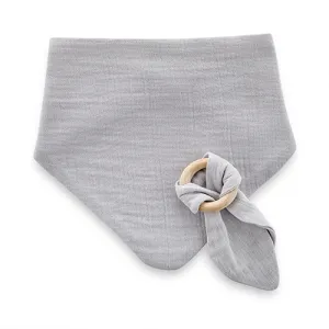 BABYJEM GREY MUSLIN BIB WITH TEETHER