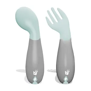 BABYJEM GREEN PLASTIC ANGLED FORK&SPOON SET