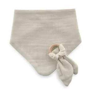 BABYJEM MUSLIN BIB WITH TEETHER ECRU