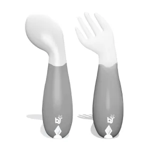 BABYJEM WHITE PLASTIC ANGLED FORK&SPOON SET