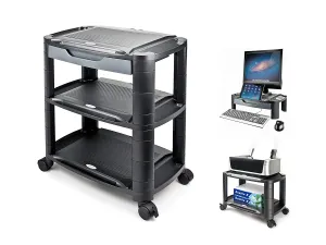 Aidata, Height Adjustable Mobile Computer Machine Cart with Drawer on Roller Wheels