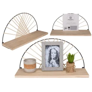 Out Of The Blue Wooden And Metal Shelf With Makramee Design Size: 45.7X 21.5 X12.7 Cm #144400.