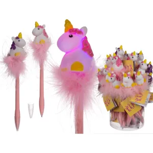 Out Of The Blue Pen With Led Unicorn & Pom Pom 21 Cm Plastic Assorted #29/3099.