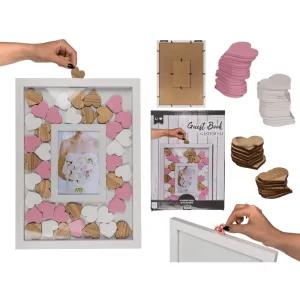 Out Of The Blue Guest book in picture frame with 42 writable wooden hearts in 3 colours, ca. 38 x 28 cm, with frame for photo size ca. 10 x 15 cm # 144312 in giftbox