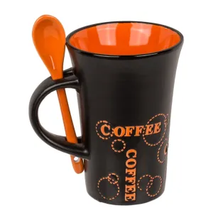 Out Of The Blue Mug Black Ceramic With Spoon Coffee 12X9Cm 400ml  #78/7979 Orange