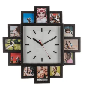 Out Of The Blue Wall Clock Plastic 39.4x39.4cm With 12 Photo Frames (4 Photos 7X9Cm & 8 Photos 7X6 Cm )# 79/3015 Black