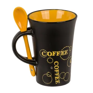 Out Of The Blue Mug Black Ceramic With Spoon Coffee 12X9Cm 400ml  #78/7979 Yellow