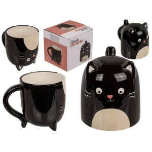 Out Of The Blue Upside Down Mug Cat  12 X 14 Cm Dolomite 500 Ml #78/8386 Black.