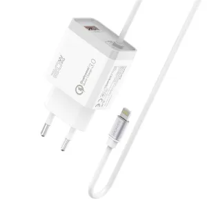 Promate Wall Charging Adapter With Lightning Cable #Icharge-Pdqc3.Eu-Wt 