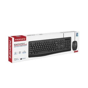 Promate Wired Ergocomfort Keyboard With  Media Keys &2400 Dpi Mouse  #Combo-Cm4 Black