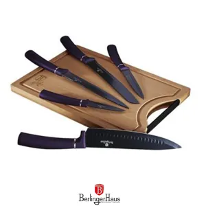 Berlinger Haus 6 pcs knife set with bamboo cutting board, Purple Eclipse Collection