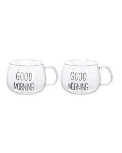 Luciano 350ml Single Wall High Borosilicate Good Morning Mugs 2PCs Set