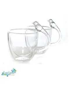 Luciano 80Ml High  Borosilicate / Isotherm / Double Wall Espresso Glass Cup Bird Figurine Handle Set of 2