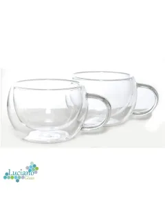 Luciano 140ml High  Borosilicate / Double Wall / Isotherm Julia Round Shape / Handle Glass Cups Set of 2