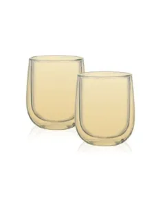 Luciano 80ml High Borosilicate Gold (Ion Plating Amber) Double Wall Glass 2PC Cup in Gift Box