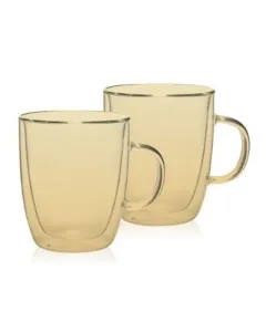 Luciano 90Ml Gold (Ion Plating Amber) High Borosilicate Double Wall Glass Cup set of 2