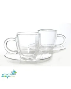 Luciano 70Ml High Borosilicate / Isotherm / Double Wall Coffee Glass Cup and Saucer Set (4PC set)