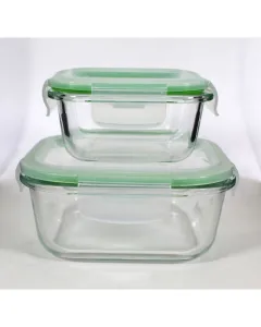 Luciano  High Borosilicate Square glass food container 2 pc set with airtight lid 320+800ml (11.2x11.2x5 / 15x15x6.2cm) ?Nested design? b/12
