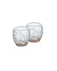 Luciano 80Ml Borosilicate Double Wall Espresso Glass 2PC Confetti Cup in Gift Box