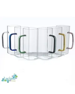 Luciano Square 380Ml High Borosilicate Single Wall Glass Cup 6Pcs Set with Color Handles