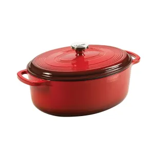 LODGE 7 Quart Oval Oyster Enameled Cast Iron Dutch Oven Red 