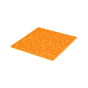 Lodge  7 Inch Square Orange Silicone Trivet With Skillet Pattern 