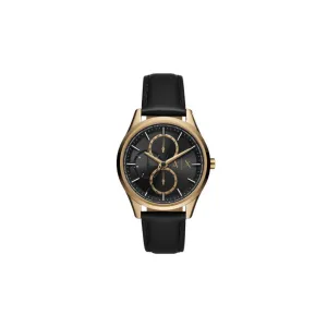 Armani Exchange Dante Gold-Tone Stainless Black Leather Watch