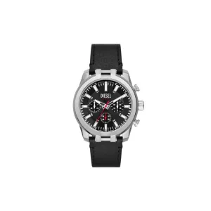 Diesel Split Chronograph Silver-Tone Black Leather Watch