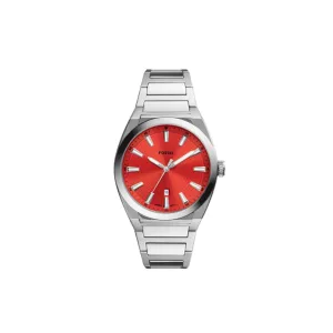 Fossil Everett Three-Hand Date Stainless Steel Red Dial Watch