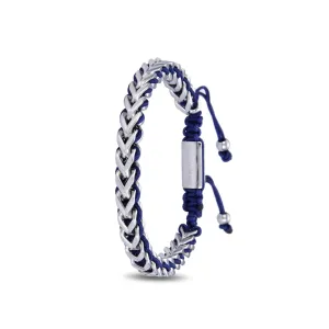 Polo Exchange Blue Fabric Stainless Silver Bracelet