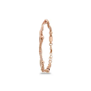 Polo Exchange Rose Gold Plated Chain And Leather Bracelet