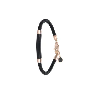 Polo Exchange Black Leather Rose Gold Tone Bracelet - St52-Pxy1106