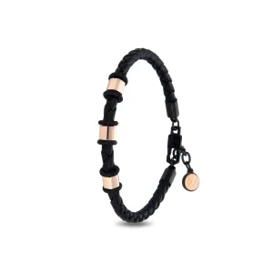 Polo Exchange Black Leather Rose Gold Tone Bracelet - St52-Pxy1115