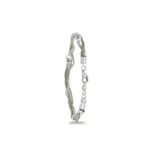 Polo Exchange Silver Plated Chain Grey Leather Bracelet