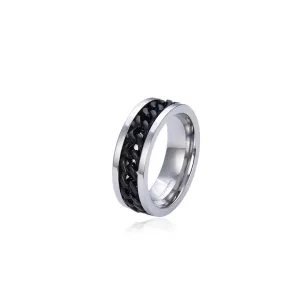 Polo Exchange Silver Tone Black Stainless Ring