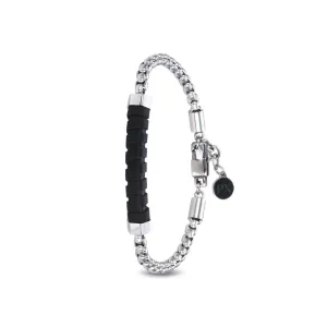 Polo Exchange Silver Tone Black Plate Stainless Bracelet