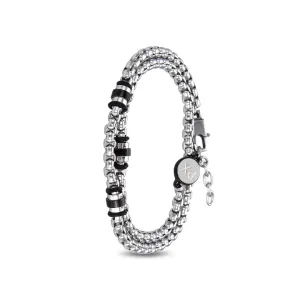 Polo Exchange Silver Tone Black Motifs Stainless Chain Bracelet