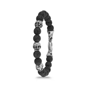 Polo Exchange Skull Natural Stones Black Beads Bracelet