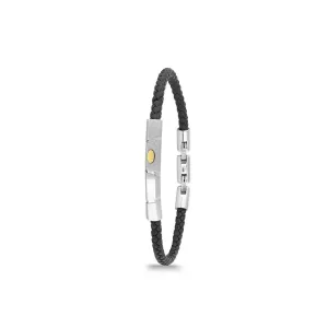 Polo Exchange Steel & Gold Tone Plate Black Leather Bracelet