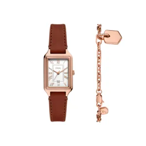 Fossil Raquel Three-Hand Date Medium Brown Leather Watch And Bracelet Set