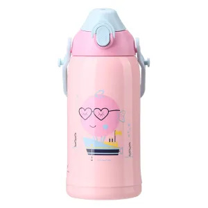 Uzspace Thermos Stainless Steel Water Bottle Kids  with Straw 550Ml Cute #2207 Pink.